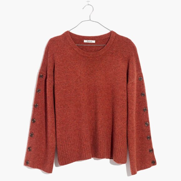 Madewell Button-Sleeve Pullover Sweater Heather Rust Size XXS Wool Alpaca H2863 - Picture 1 of 8